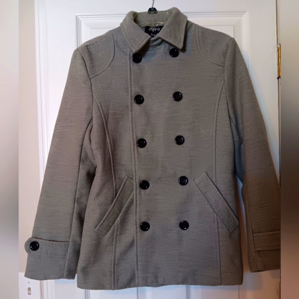 Grey peacoat size XL by ZYFG free.   Warm medium weight jacket/coat.